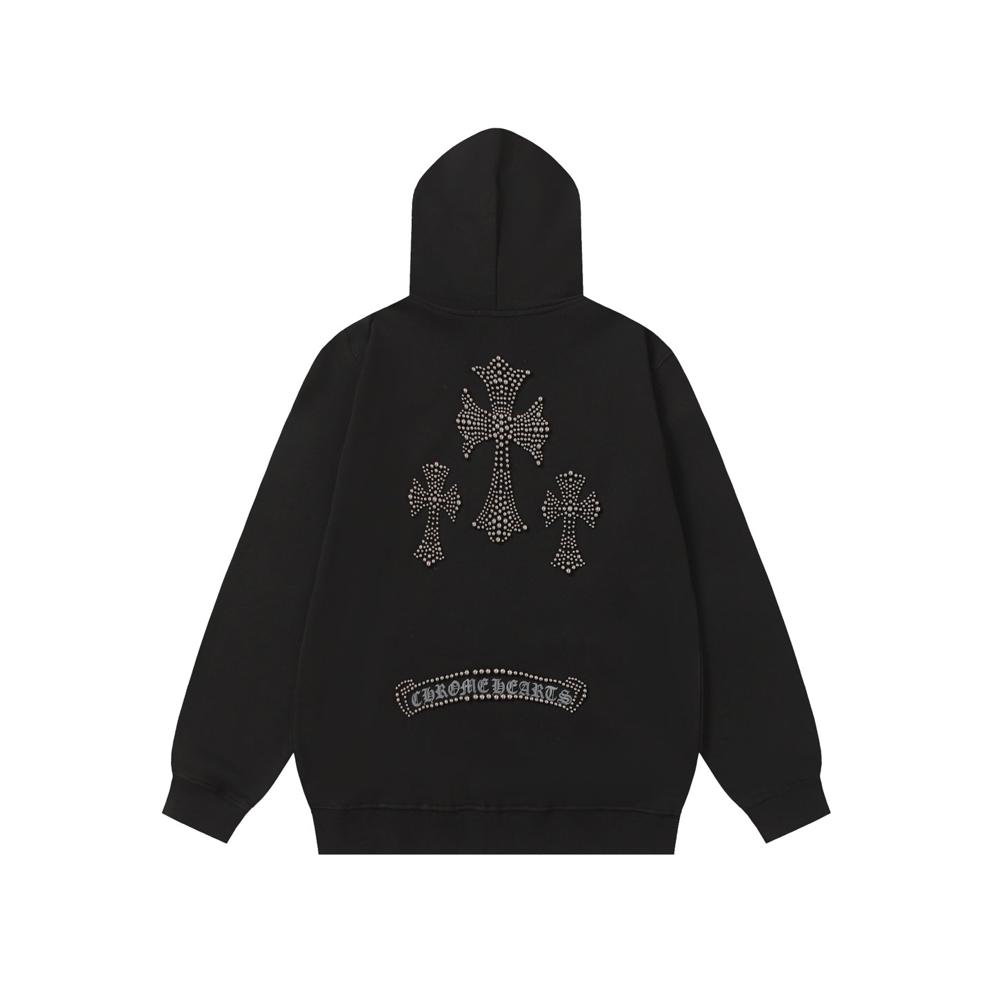 Chrome Hearts Rhinestone Cross Hoodie - Black Gothic Streetwear Sweatshirt 2633