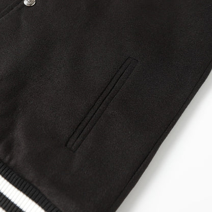 Chrome Hearts Cross Embroidered Leather Sleeve Varsity Jacket - Black Street Style 116