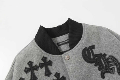 Chrome Hearts Multi Cross Varsity Jacket - Grey Black Street Jacket 2215