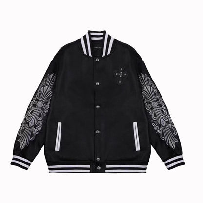 Chrome Hearts Embroidered Sleeve Varsity Jacket - Black Streetwear Coat 5577
