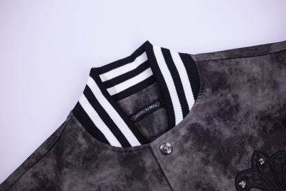 Chrome Hearts Fleur-de-lis Patch Varsity Jacket - Grey Tie-dye Outerwear A5588